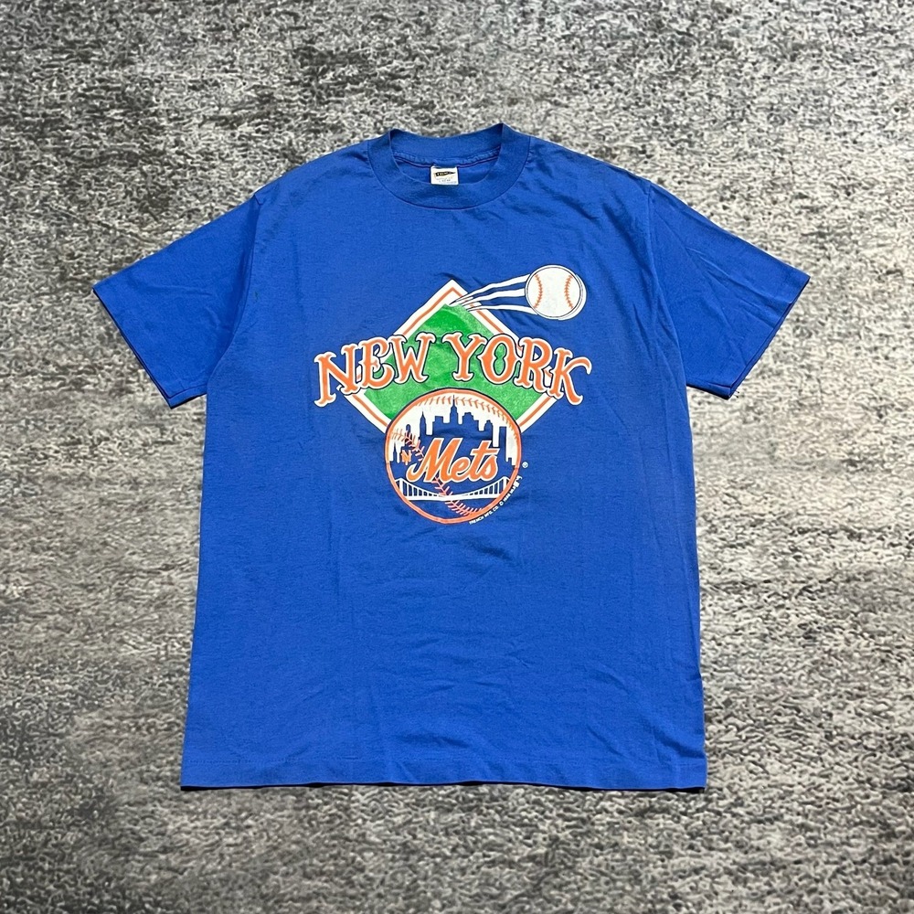 Vintage New York Mets T Shirt Mens Medium Blue Trench MLB 80s 1988